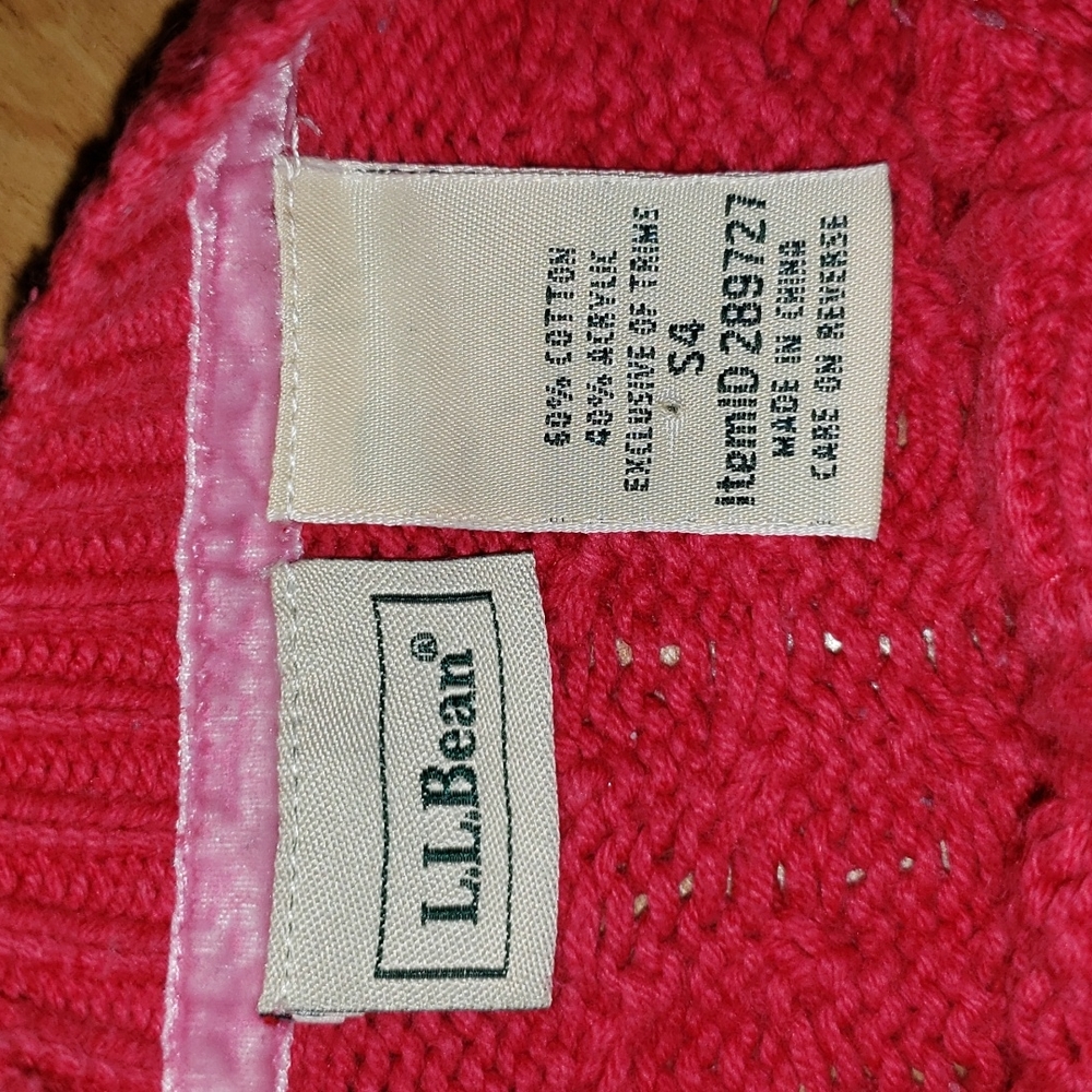 LL Bean Bright Pink Cable Knit Cardigan, Size 4 - Picture 3 of 3